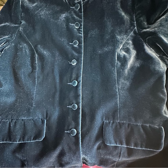 Dressbarn Womens Velvet Blazer Mandarin Collar Button Front Size 12 Navy Blue - Picture 7 of 7